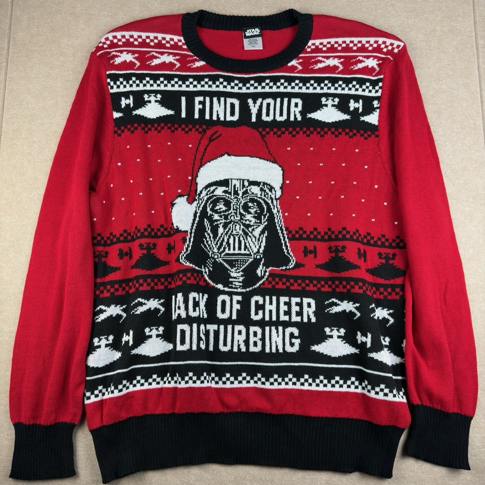 Star Wars Sweater Men 2XL Red Darth Vader Christmas Quote Ugly Knit Holiday